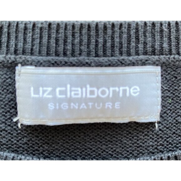 Liz Claiborne Signature Black Textured Short Sleeve Sweater W/ Ruffle Detail M - Picture 4 of 5